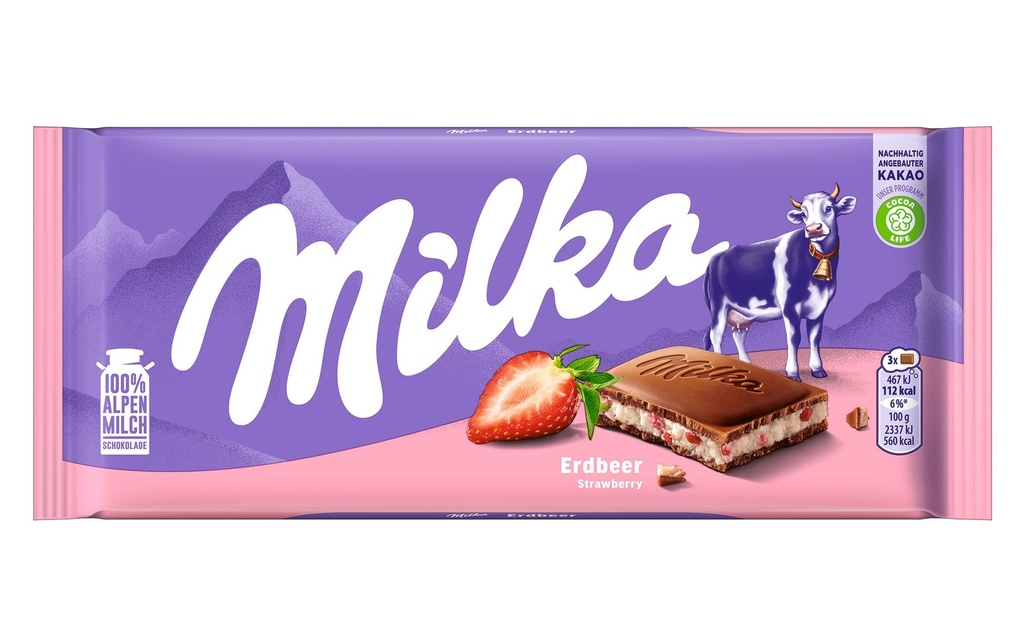 Milka Tablette de chocolat Fraise 100 g