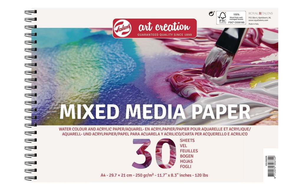 TALENS ART CREATION Bloc spirale Mix.Media 250g A4 (30 pces)