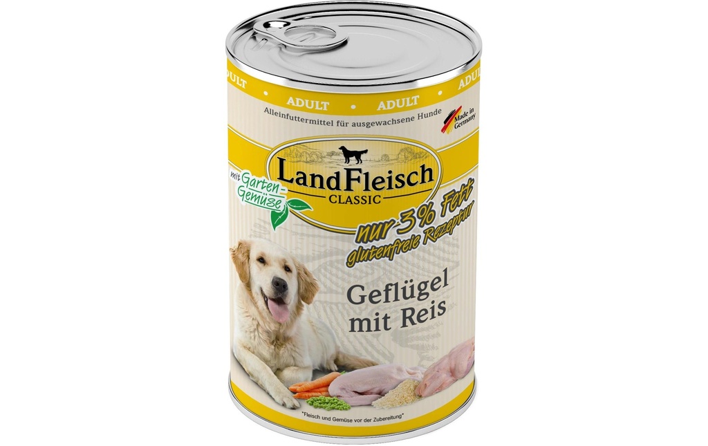 LandFleisch Alimentation humide Classic volaille avec riz, 400 g
