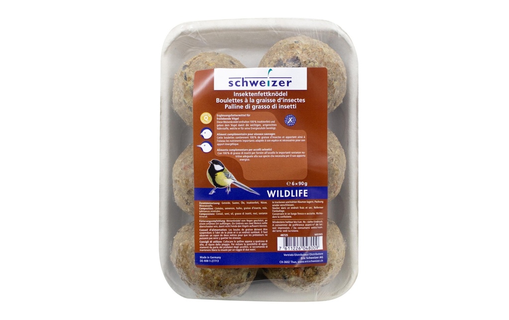 Eric Schweizer Nourriture d’hiver pour oiseaux Boulettes de graisse d'insectes, 6 x 90 g, sans filet