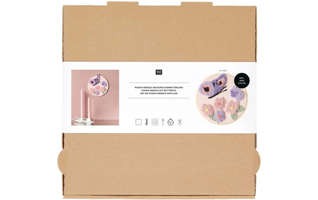 Rico Design Punch Needle paquet Papillon, Ø 20 cm