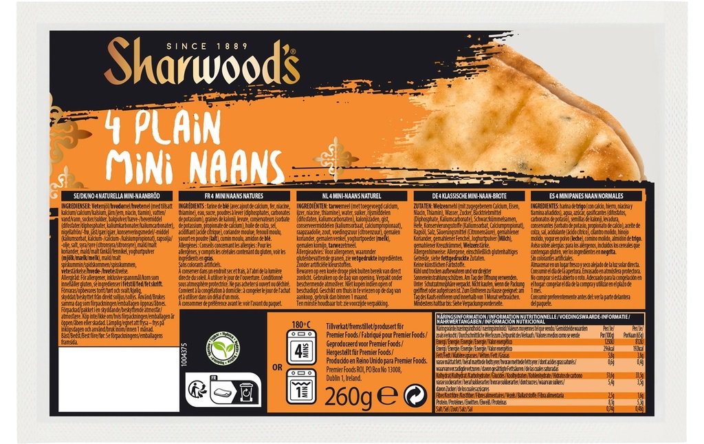 Sharwood's Mini pains Naan Nature 260 g