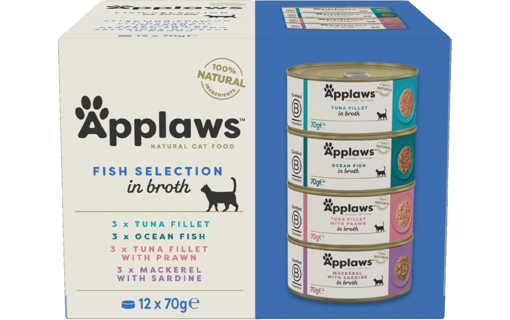 Applaws Alimentation humide Fish Selection in Broth 12 x 70 g