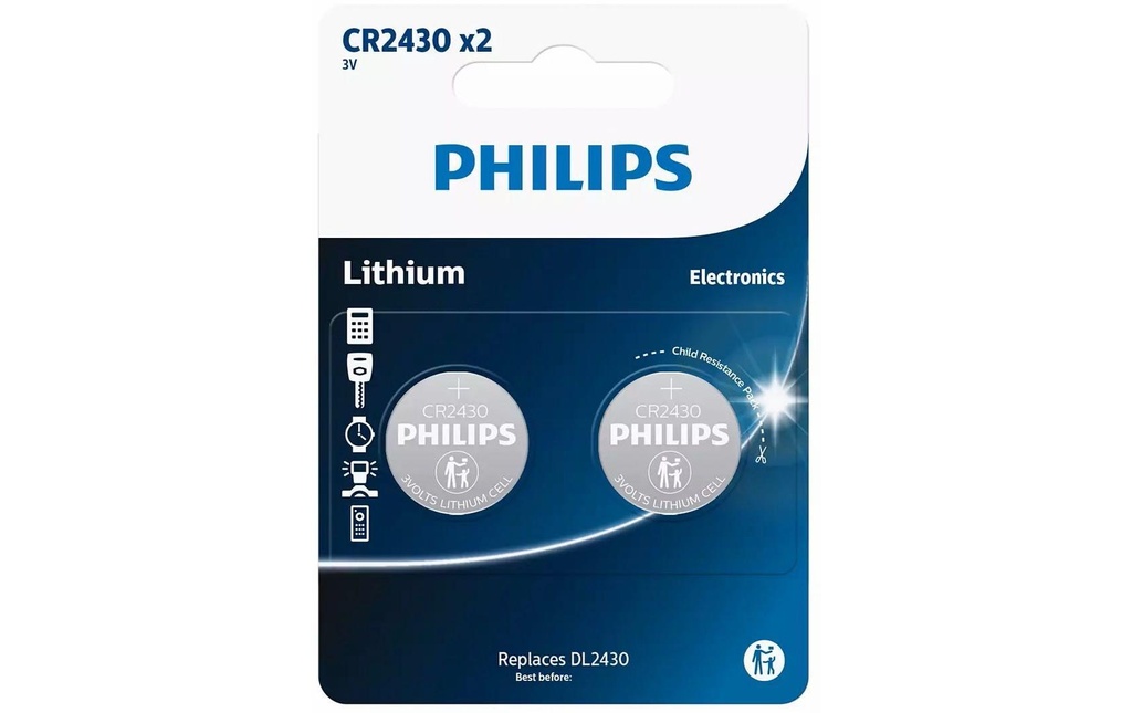 Philips Pile bouton Lithium CR2430 , 2 Pièce/s