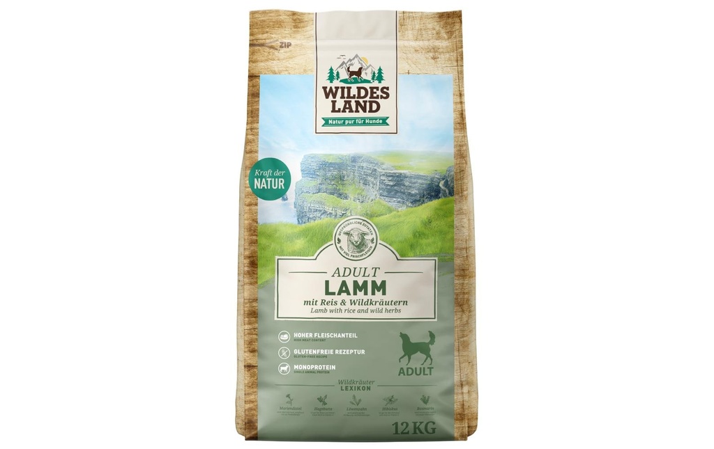 Wildes Land Alimentation sèche Agneau avec riz & herbes sauvages, 12 kg