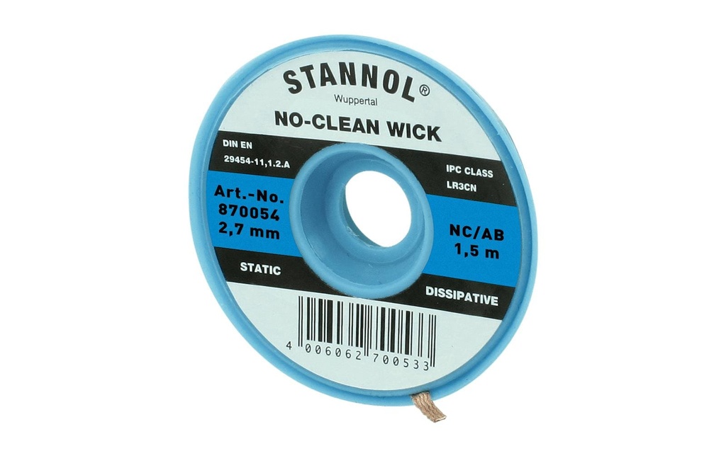 Stannol Cordon de débrasage NC-BB Tresse à dessouder 2.7 mm x 1.5m sans halogène