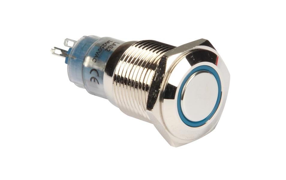 Velleman Bouton-poussoir en métal 16 mm avec éclairage annulaire bleu