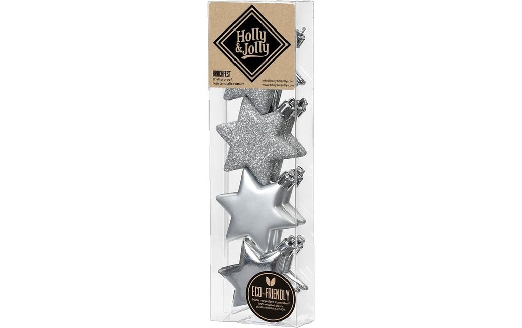 Holly & Jolly Boule de Noël Winter Silver Étoile, 8 pièces, Ø 6 cm