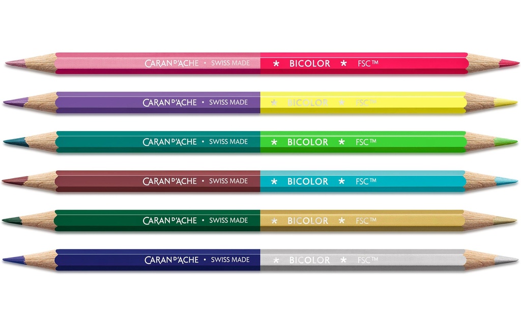 Caran d'Ache Crayons de couleur Bicolor Claim Your Style 5, 12 couleurs, 6 crayons