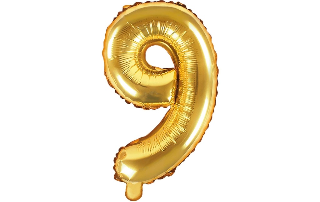 Partydeco Ballon en aluminium Chiffre 9 petit 35 cm, doré, 1 pièce