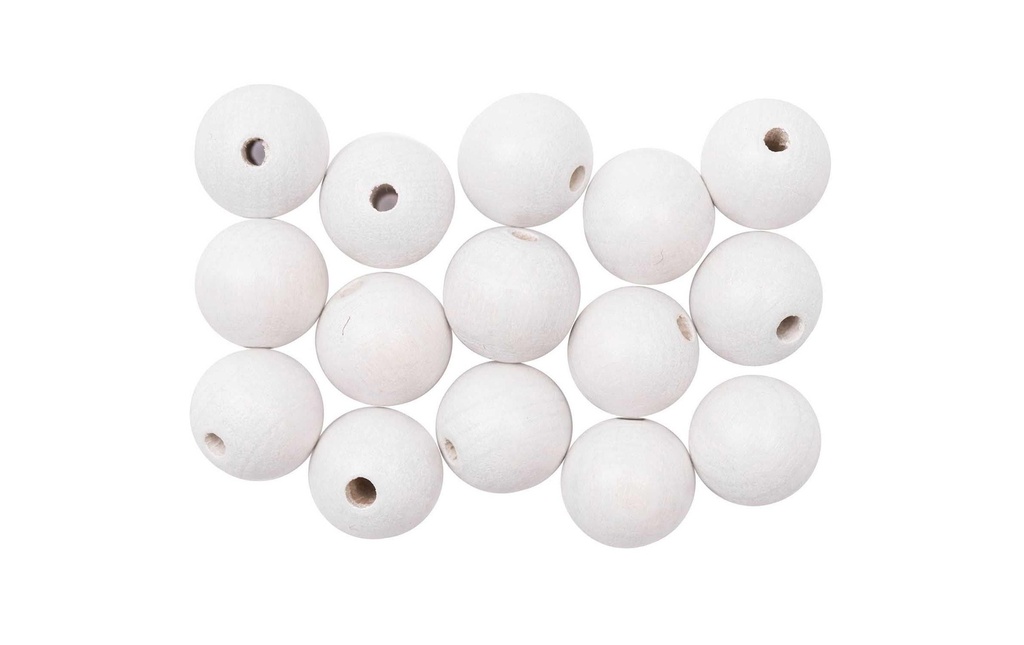 Rico Design Billes de bois Perçage 12 mm Blanc, 15 pièces
