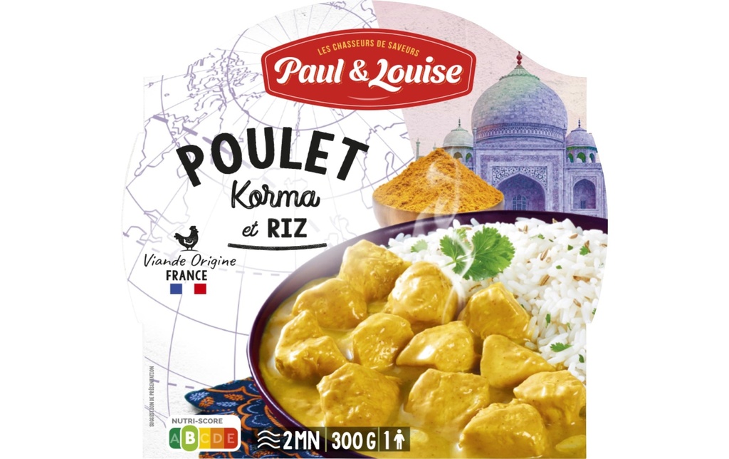 Paul & Louise Plat préparé Poulet Korma avec riz 300 g