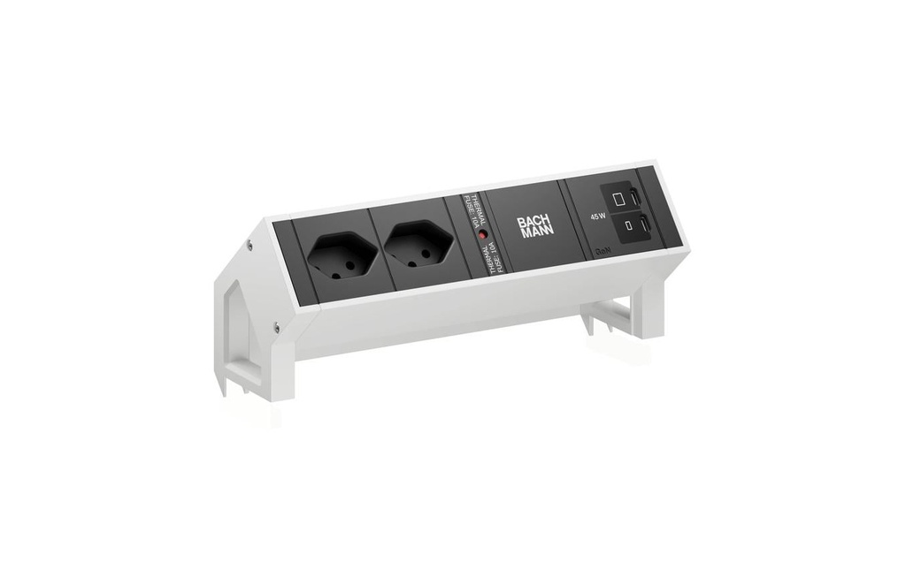 Bachmann Bloc multiprises de table DESK2 2xT13 1xUSB C/C 45W 0.2m RAL9010