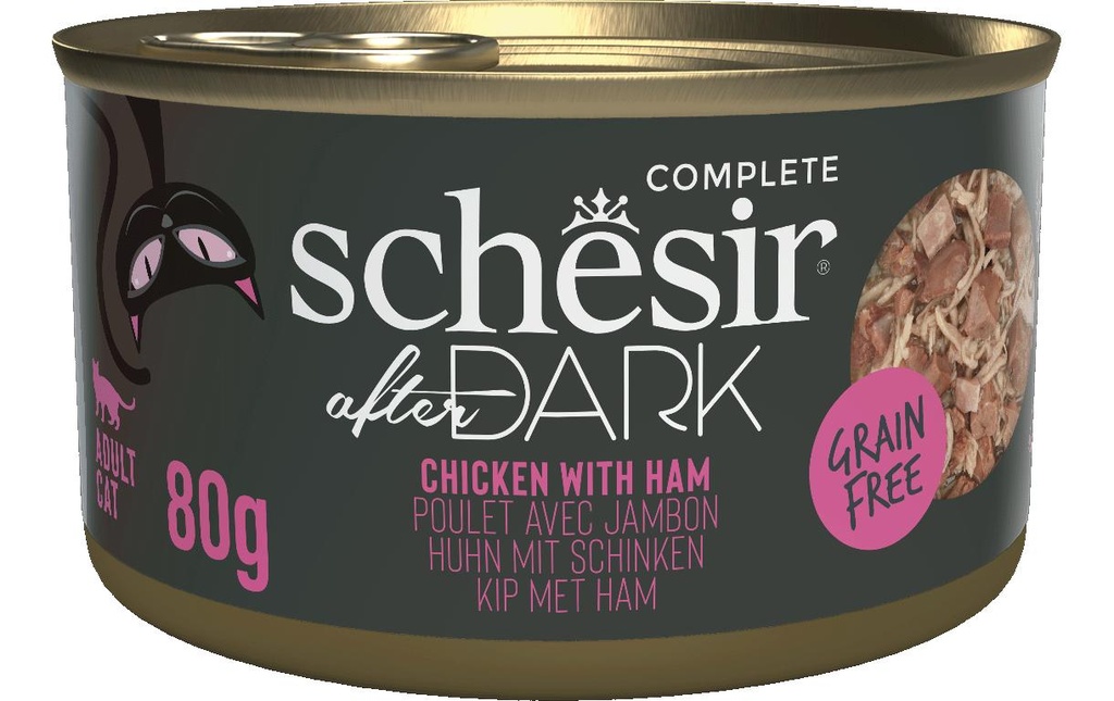 Schesir Alimentation humide after Dark Complete Bouillon de poulet avec jambon, 80 g
