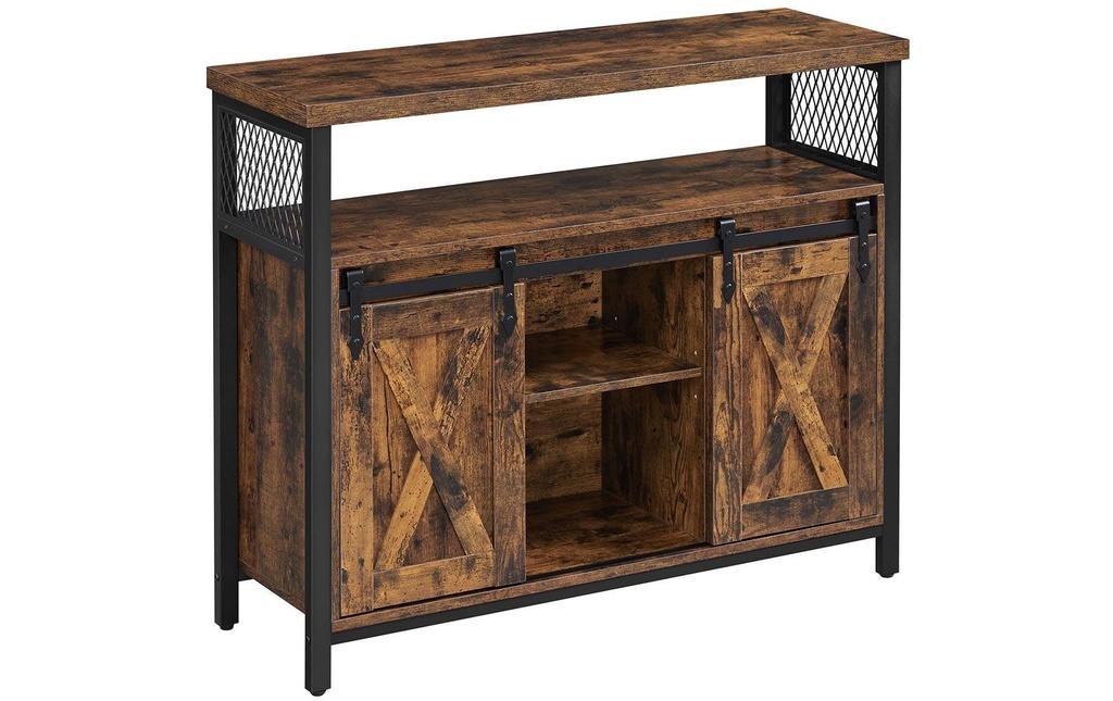 VASAGLE Buffet avec 2 portes coulissantes 100 x 80 cm, Noir/Brun