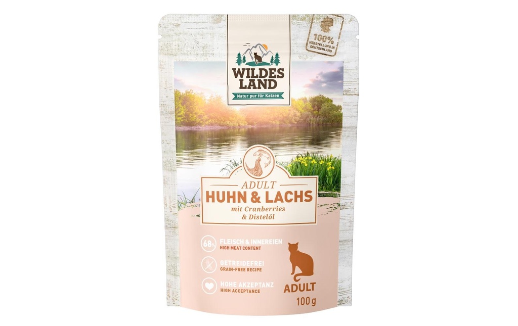 Wildes Land Alimentation humide Adult poulet et saumon 100 g
