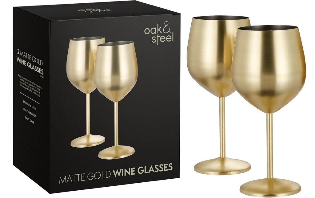 Oak & Steel Service de verres à vin 500 ml, 2 Pièce/s, or mat