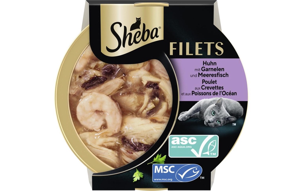 Sheba Filets de poulet aux crevettes et poisson de mer 32 x 60 g