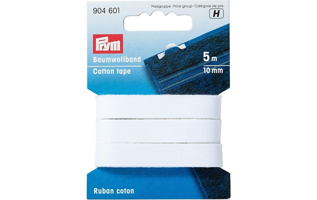 Prym Bande en coton Blanc, 5 m x 10 mm