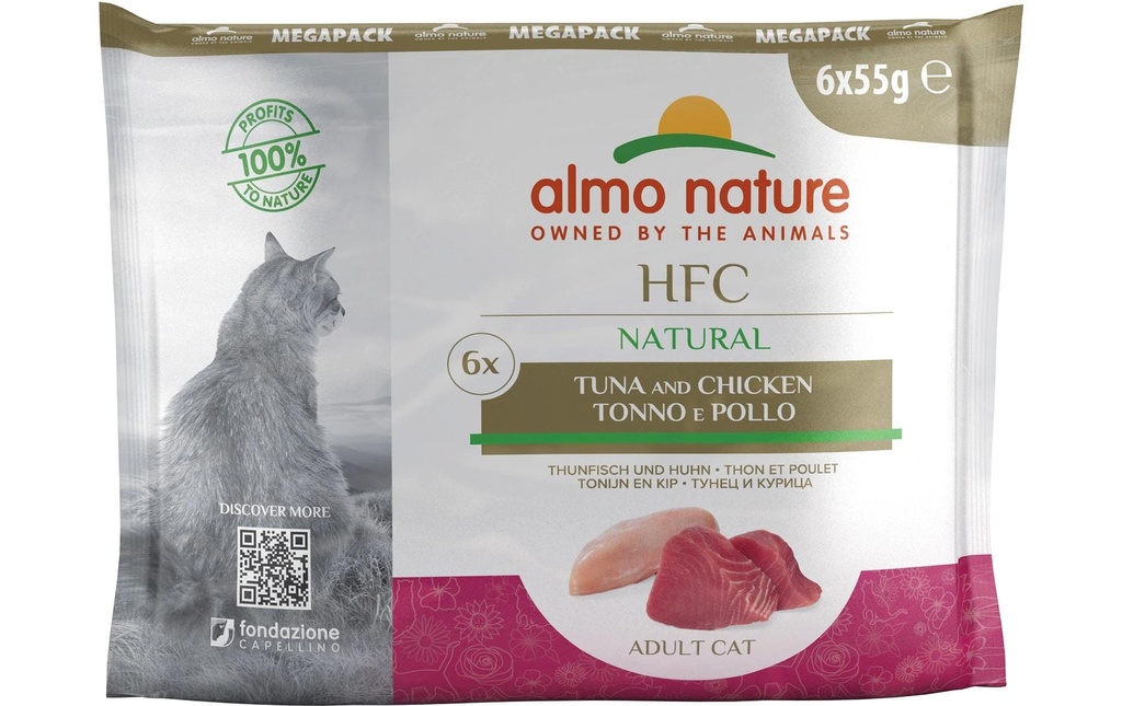 Almo Nature Alimentation humide HFC Natural Cat au thon et au poulet 6 x 55 g