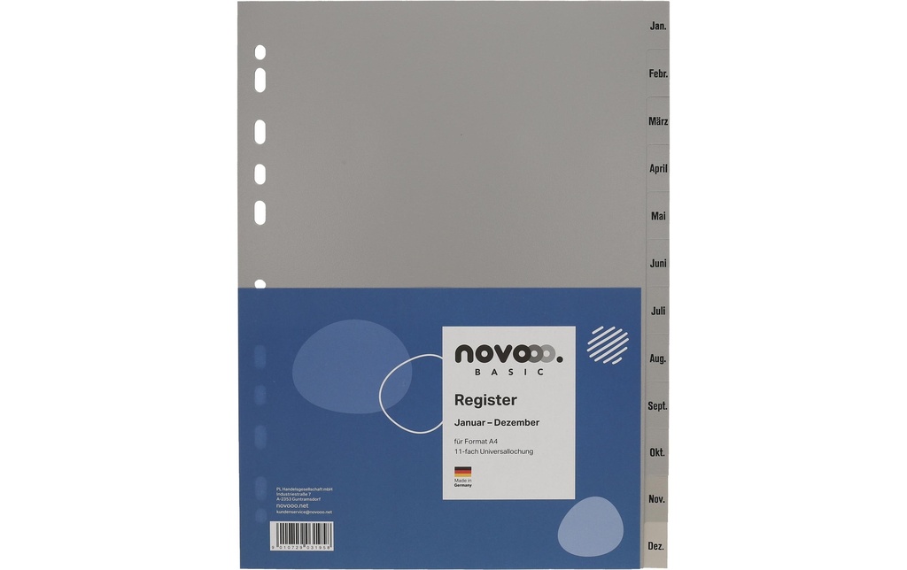 novooo. Registre A4, 1 rangée, jan-déc Gris
