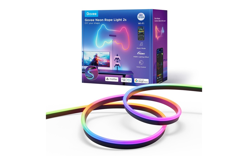 Govee Bande LED Néon, noir, 4 m, RGBIC, Matter