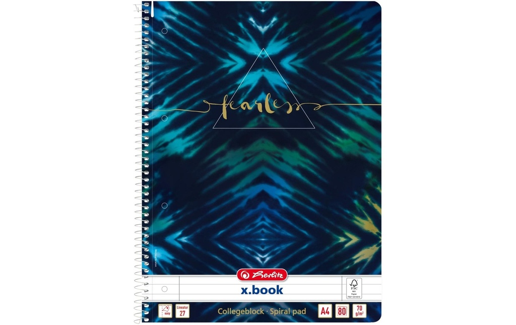 Herlitz Bloc-notes à spirale Nouveau Baltik Fearless Ligné, 80 feuilles, A4