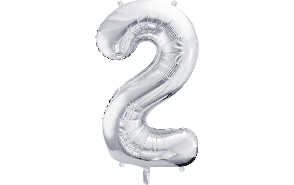 Partydeco Ballon en aluminium Chiffre 2 grand 86 cm, argent, 1 pièce