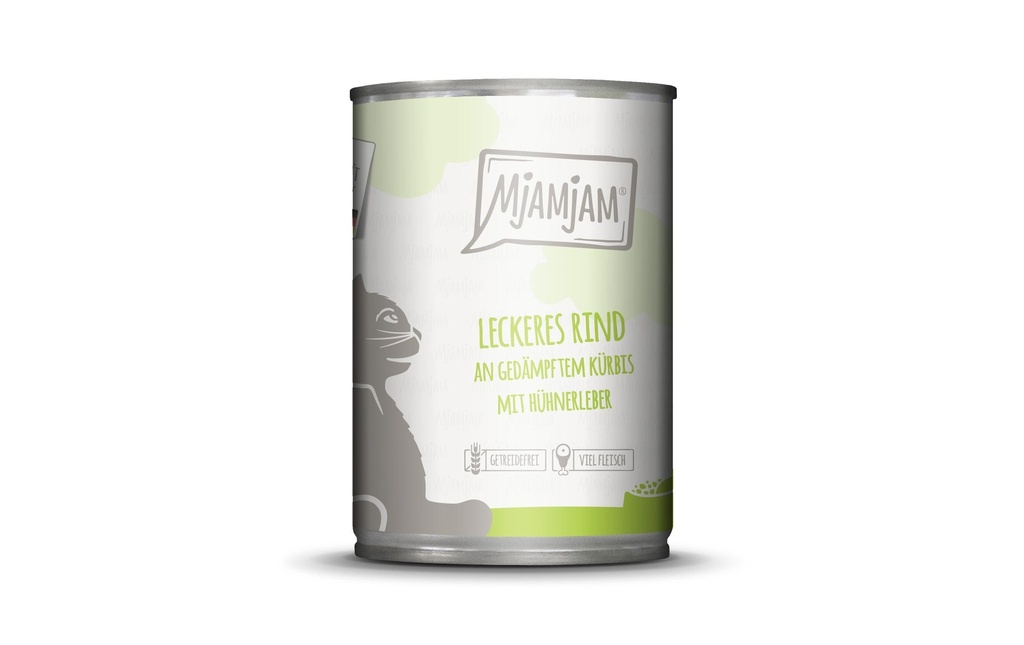 Mjamjam Alimentation humide Boîte de bœuf & citrouille, 400 g