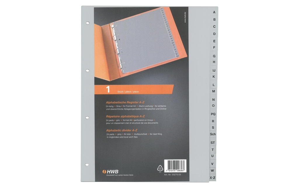 HWB Registre A4, couverture complète, A-Z