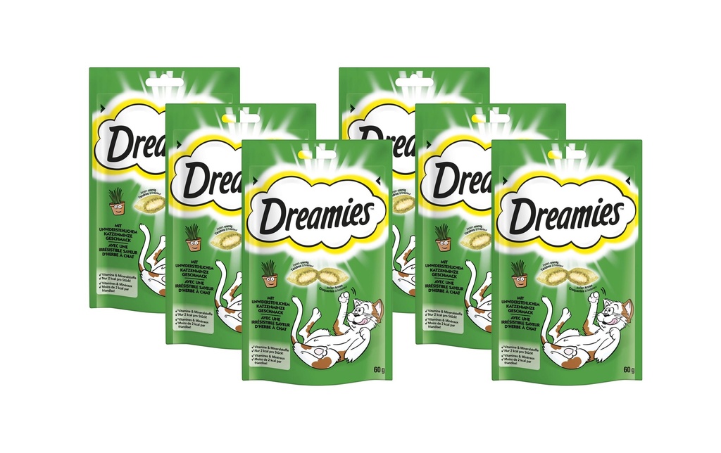 Dreamies Collation pour chat au goût d'herbe à chat, 6 x 60 g