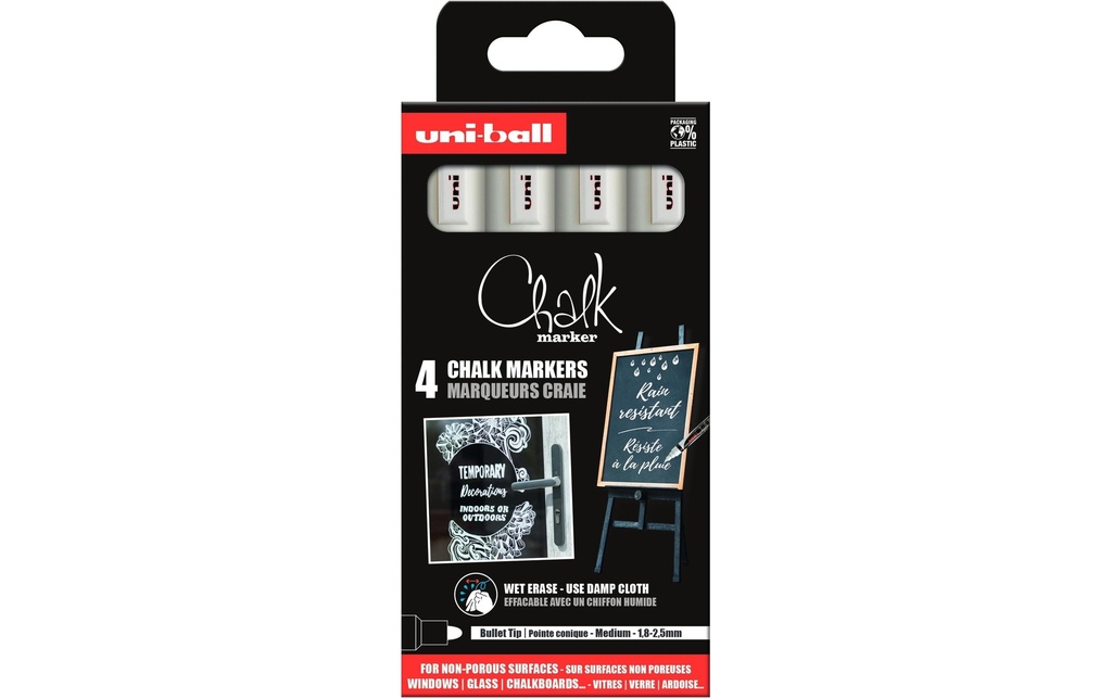 Uni Marqueur craie liquide CHALK 1.8-2.5 mm, 4 pièces