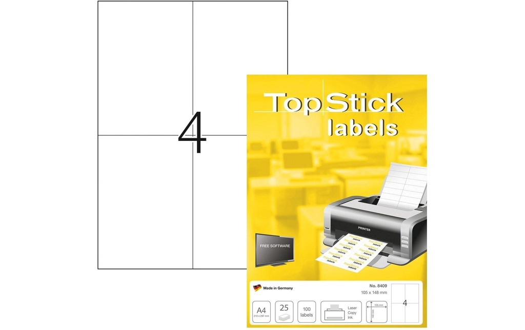 HERMA Étiquettes TopStick A4, 105 x 148 mm, blanc, 400 étiquettes