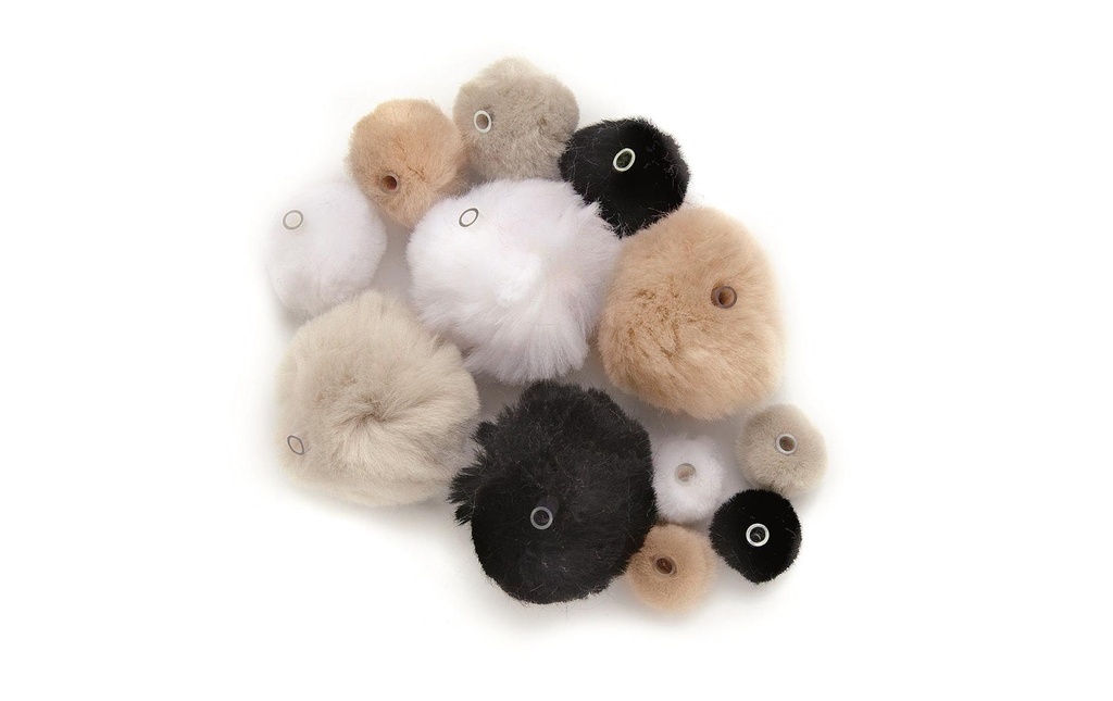 Glorex Pompon avec oeillet, noir; blanc; blanc; gris