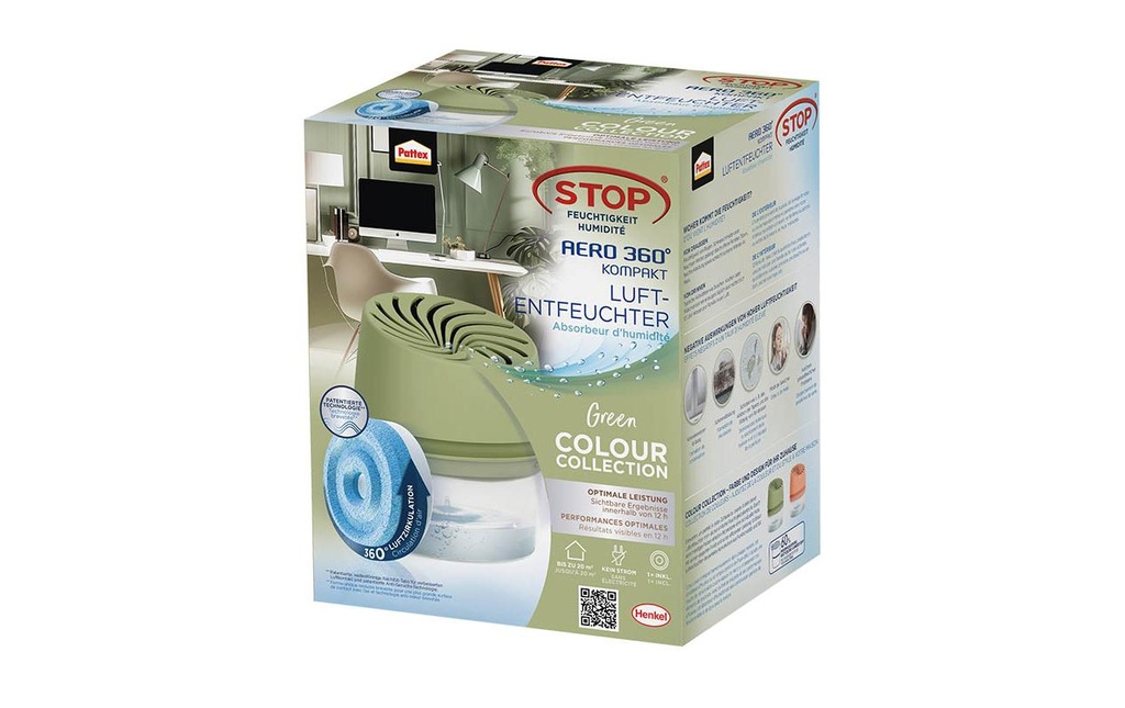 Pattex Aero 360 °Compact, déshumidificateur, 450 g, vert 20 m²