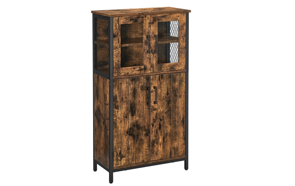VASAGLE Commode avec portes en verre 60 x 108 cm, Noir/Brun