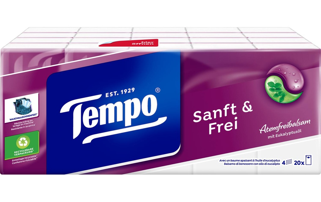 Tempo Mouchoirs doux&libre 4 plis 20 x 9 pièces