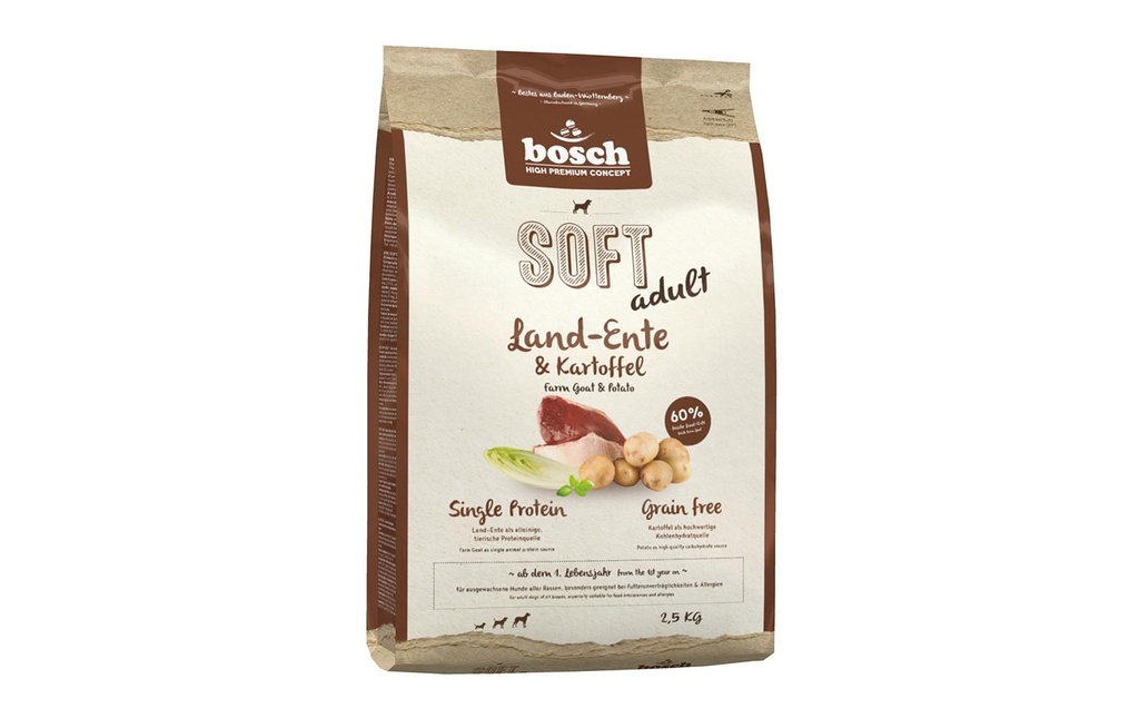 Bosch Tiernahrung Aliments mi-humides pour animaux Soft Adult, Land Duck & Potato, 2.5 kg