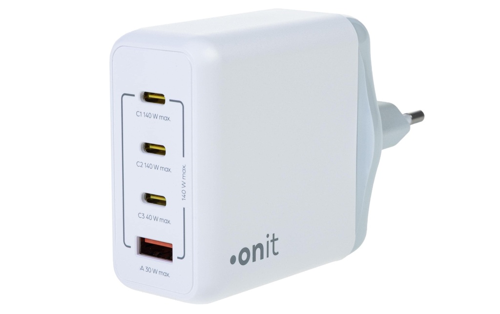 onit Chargeur mural USB Quad 3C1A 140 W GaN Blanc