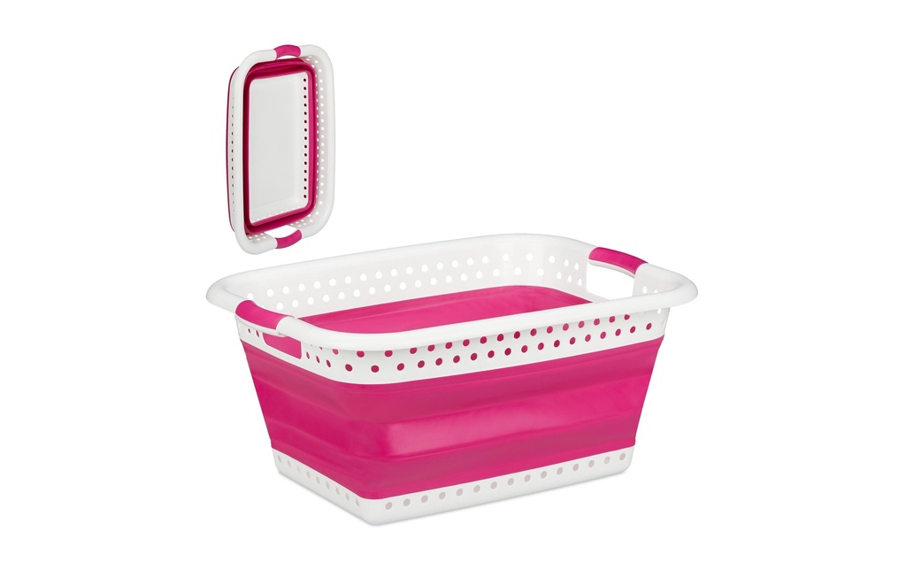 relaxdays Corbeille à linge 37 l, Rose/Blanc