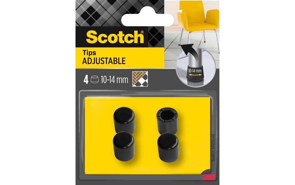 Scotch Protecteur de sol Adjustable, Ø 10-14 mm, Noir,  Paquet de 4 pièces