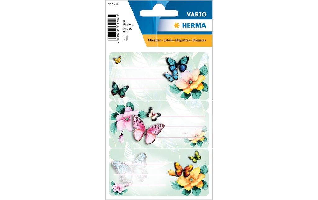 Herma Stickers Étiquettes scolaires Papillons 3 feuilles / 9 autocollants