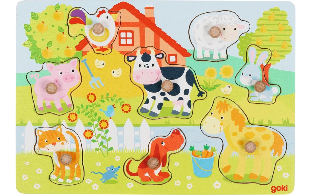 Goki Puzzle en bois Puzzle collant animaux de la ferme
