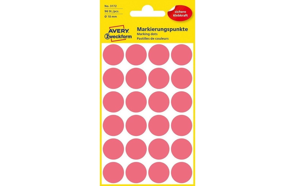 Avery Zweckform Pastilles adhésives 18 mm rouge fluo