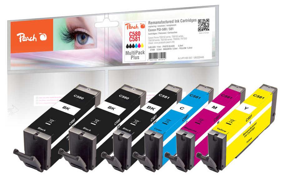 Peach Kits d’encre Canon PGI-580 / CLI-581 2x BK, 1x PBK, C, M, Y