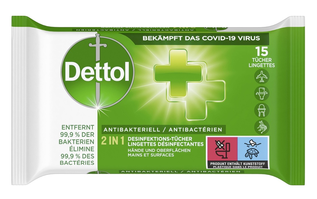 Dettol Lingettes désinfectantes 2 in 1 15 pièces