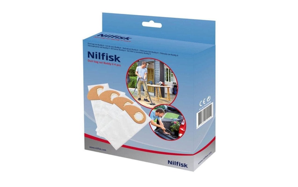 Nilfisk Sac filtrant pour aspirateur BUDDY II polaire, 4 pièces