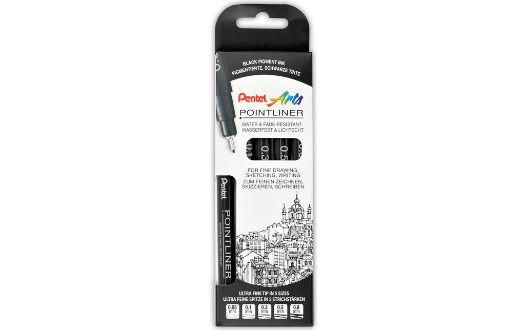 PENTEL Fineliner pigment ass.noir (5 pces)