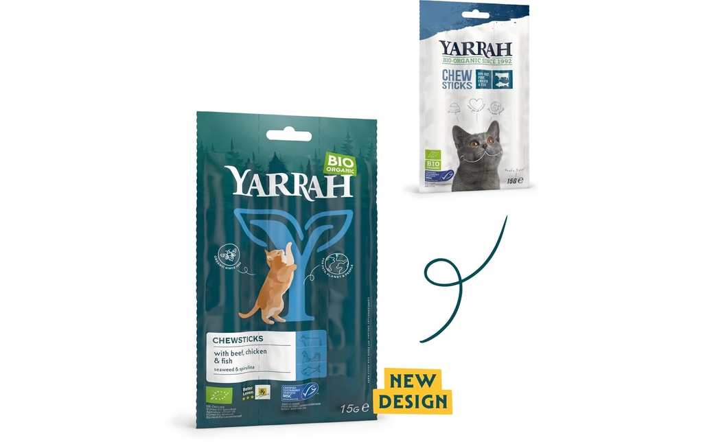 Yarrah Articles à mâcher Bio Chewsticks bœuf, poulet & poisson 15 g