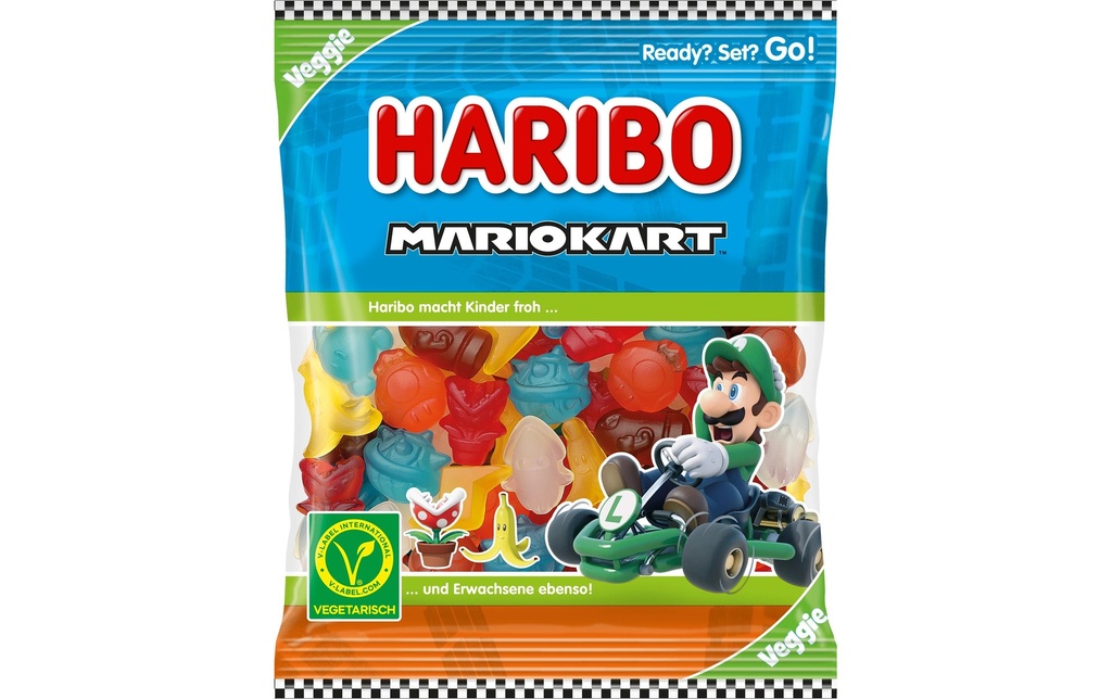 Haribo Bonbons gommeux Gomme aux fruits Mariokart édition Veggie 160 g